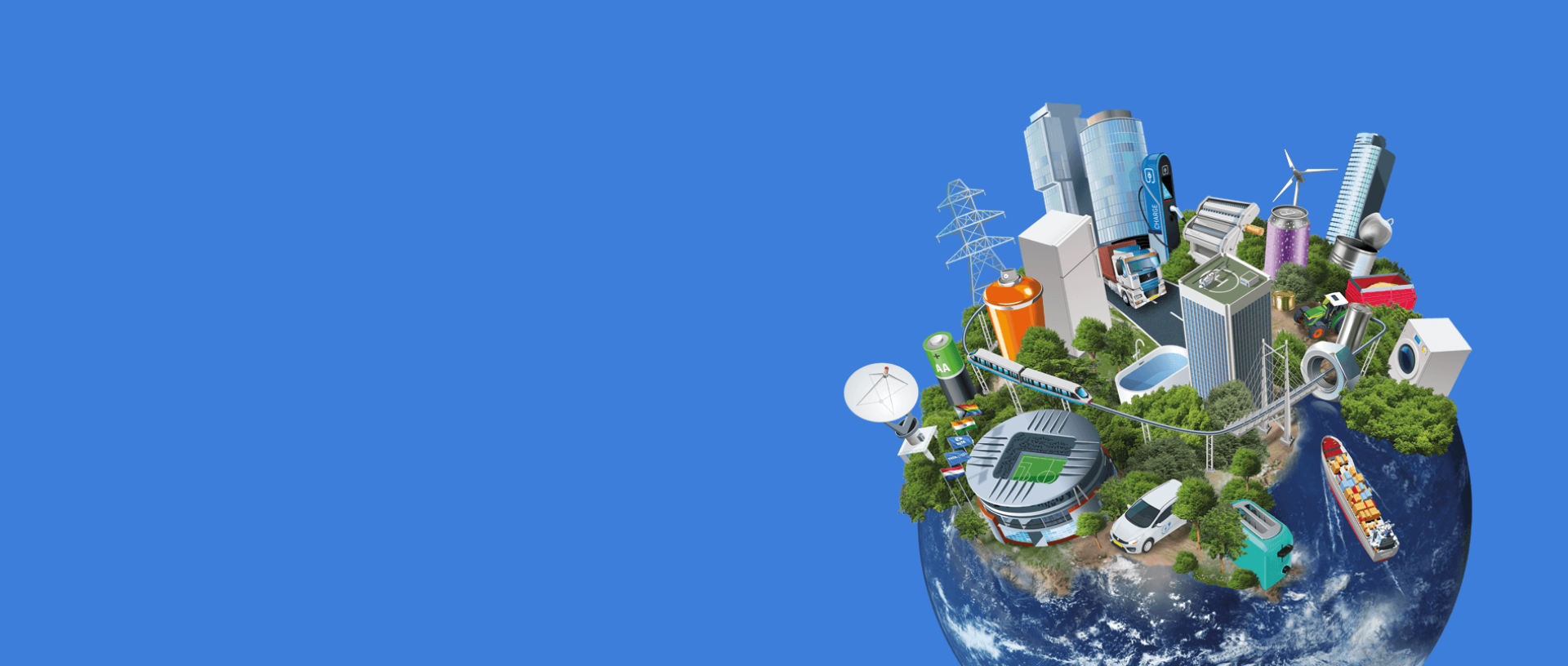 Globe met staal op blauwe achtergrond